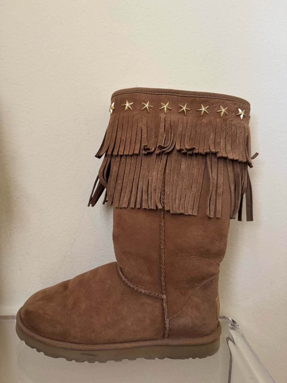 Ugg x Jimmy Choo Boots Sora Studded Fringe Suede Chestnut US 8 - Picture 3 of 16
